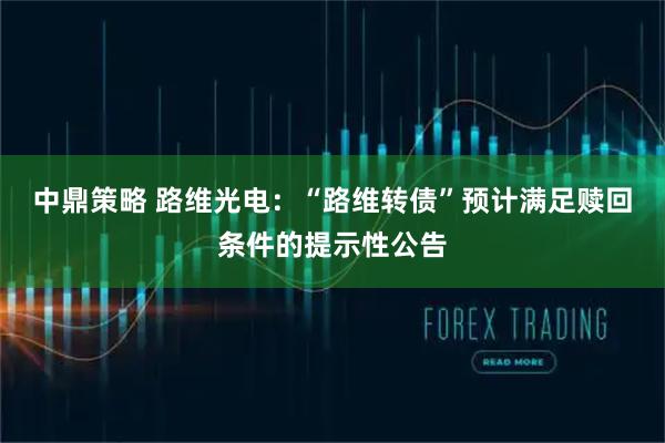 中鼎策略 路维光电：“路维转债”预计满足赎回条件的提示性公告